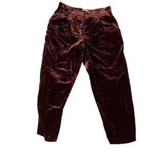 LOFT Burgundy Velvet Pleated Tapered Pants Elastic Back 8P
